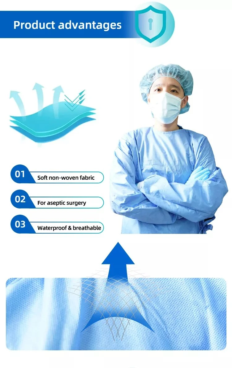 SMS Non Woven Gown Medical Protective Clothing Reinforced Surgical Fluid-Resistant Disposable Gowns