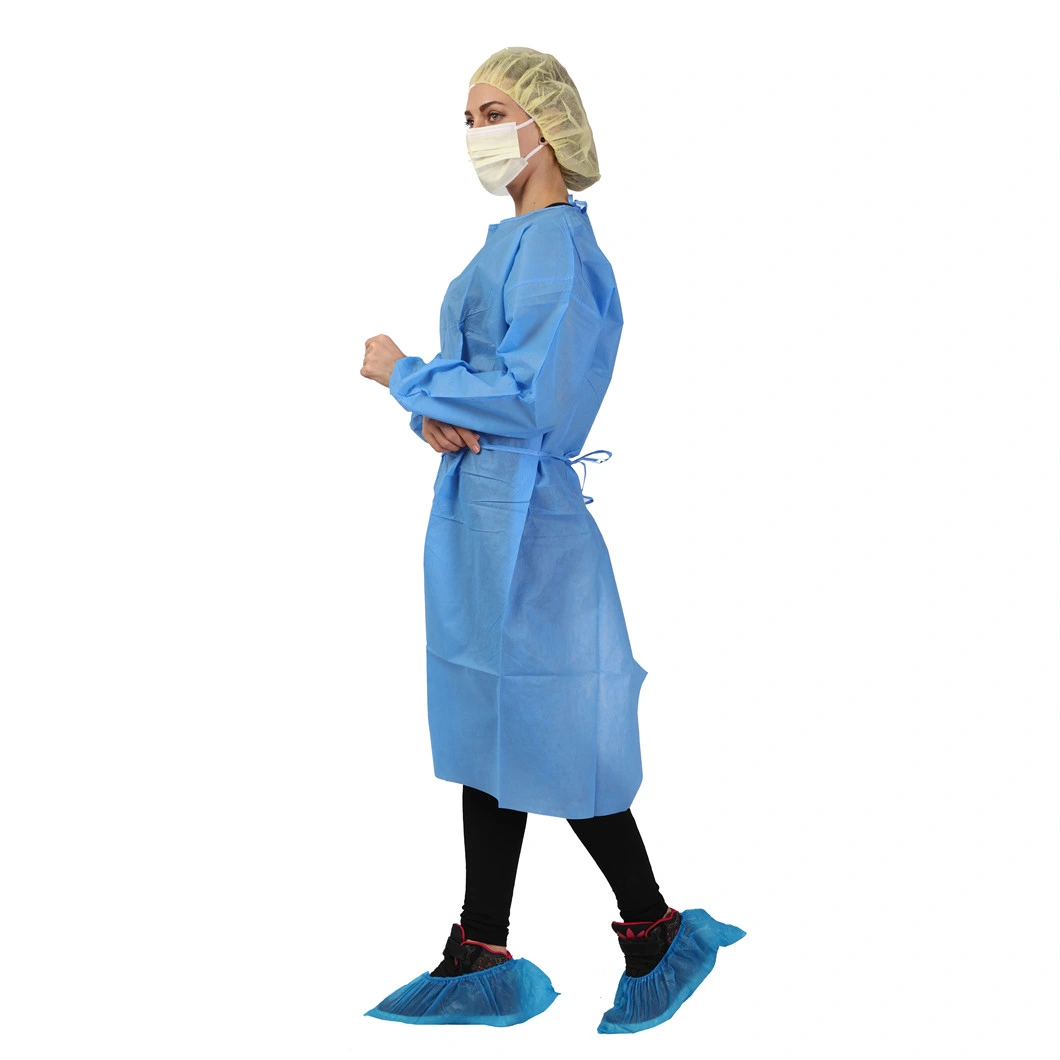 China Factory Wholesale Price Blue Yellow Red White 30GSM 40GSM Apron Suit PP PE SMS Disposable Medical Uniform Surgical Isolation Gown for Hospital