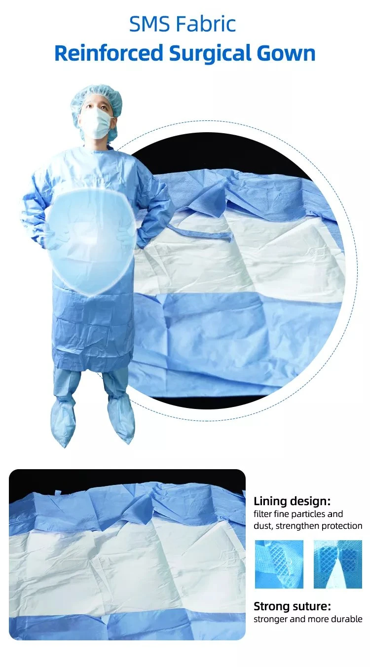 SMS Non Woven Gown Medical Protective Clothing Reinforced Surgical Fluid-Resistant Disposable Gowns