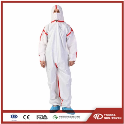 Desechable impermeable microporoso aislamiento antiestático con capucha ropa protectora de seguridad Industrial traje de mono no tejido